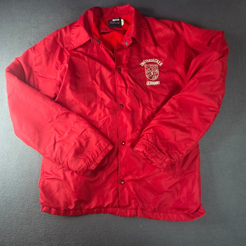 Vintage Artex Zweibruecken Germany Coaches Jacket Red Fleece Lined Mens Medium